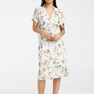 Belted retro midi dress pastel tropical pattern